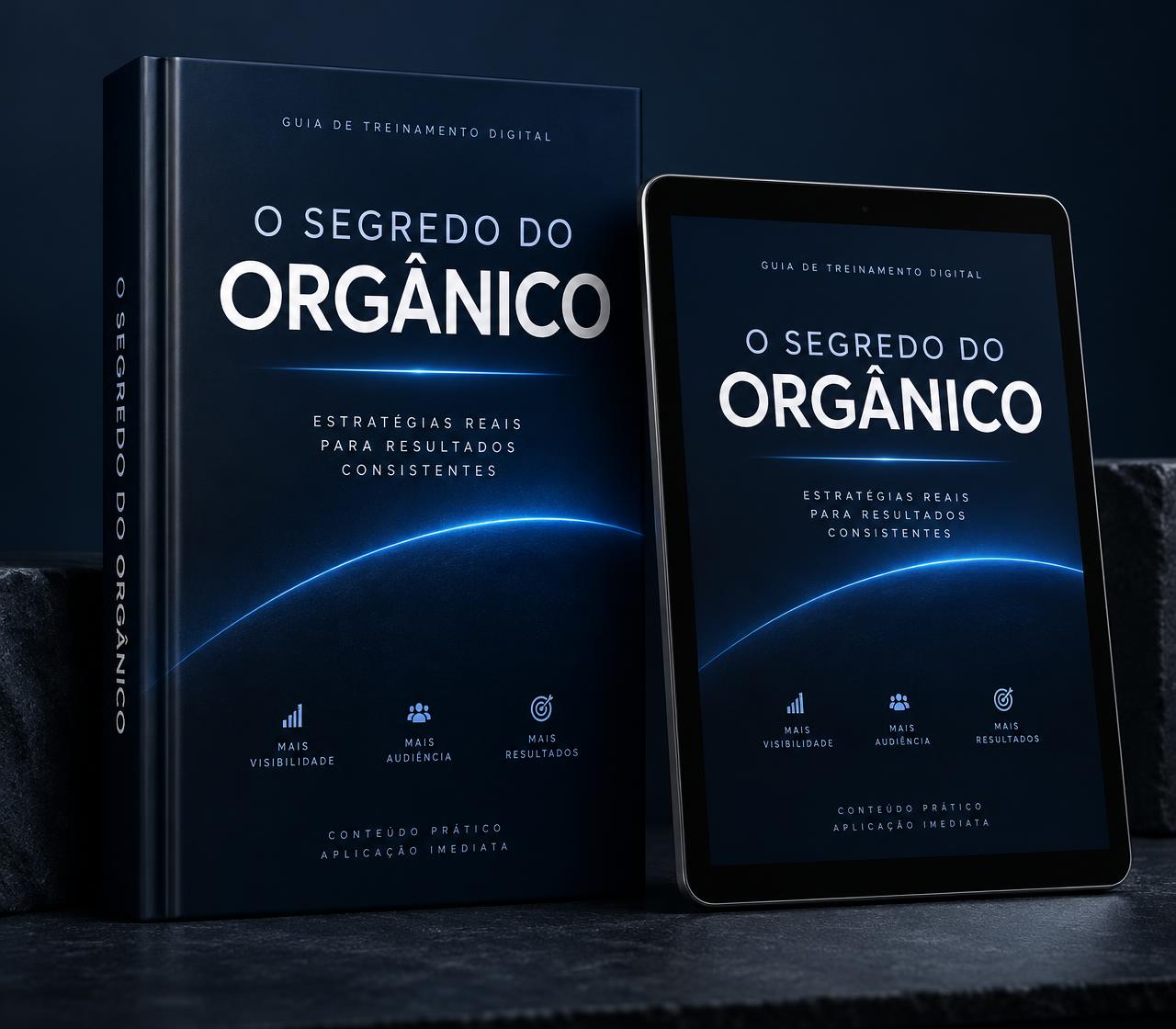 Mockup do guia e da versão digital de O Segredo do Orgânico